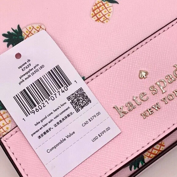 G Kate Spade Staci Square Pineapp Crossbody Pink Saffiano K7629 NWT $299 MSRP FS - Picture 10 of 14